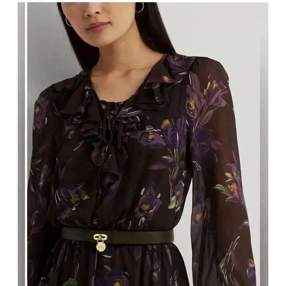 Lauren Ralph Lauren Women's Floral Ruffle-Trim Dress Size 6 Multicolor - Picture 2 of 7